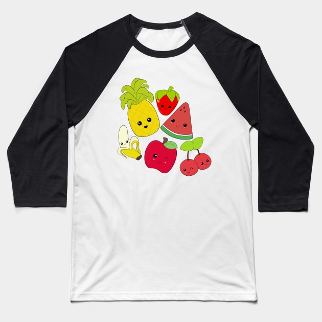 Kawaii Fruit Characters Baseball T-Shirt by ShutterStudios